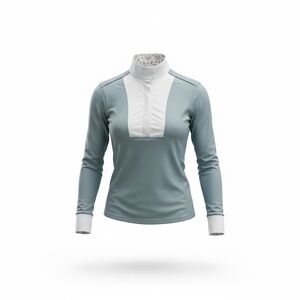 Girls Blue and White Long Sleeve Equestrian Horse Show Shirt-Chestnut Bay